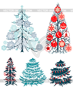 Collecton of stylized Christmas trees - vector clipart