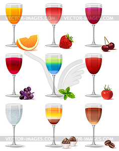 Different cocktails and juices - vector clipart