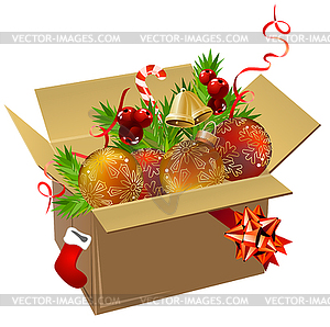 Paper box full of Christmas balls - vector EPS clipart