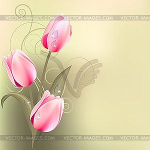 Light green background with tulips - vector clipart