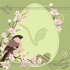 Easter greeting card with bird and eggs - vector image