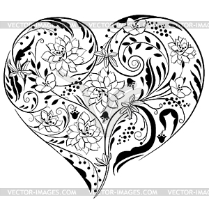 Heart shape made of flowers - vector clip art