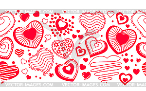 Seamless horizonatal pattern with contour hearts - vector image