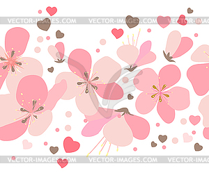 Seamless floral border with pink cherry flowers - vector image