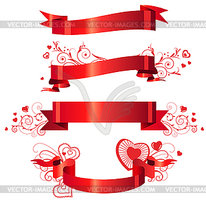 Four floral red banners - vector clip art