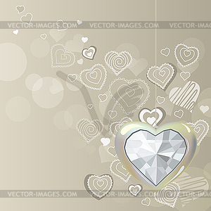 Алмазный серебро сердце на светлом фоне - иллюстрация в векторе