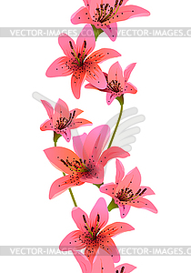 Vertical seamless pattern with lilies - vector image
