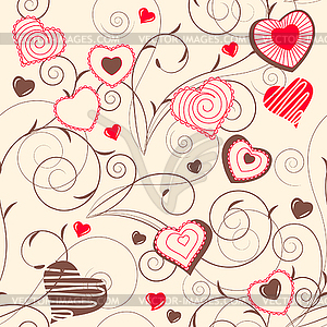 Seamless pattern with red contour shapes - color vector clipart