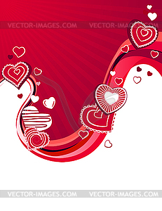 Red hearts on abstract background - color vector clipart