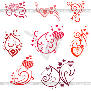 Ornate design elements with hearts - vector image