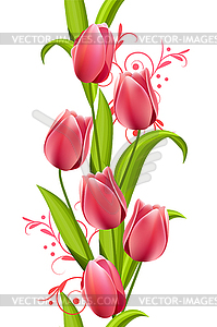 Vertical seamless pattern with tulips - vector image