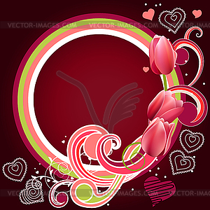 Frame with hearts and tulips - vector image