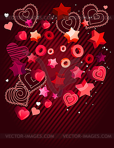 Contour hearts on dark red background - stock vector clipart