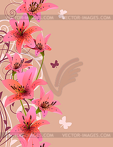 Pink background with lilies - vector image