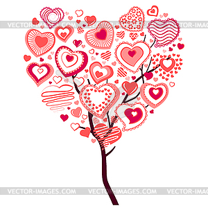 Spring tree made of big heart - color vector clipart