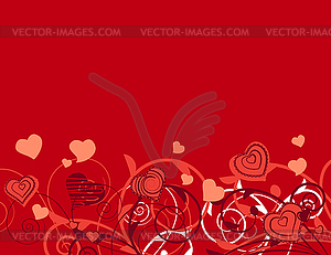 Background with stylixed plants and hearts - vector image