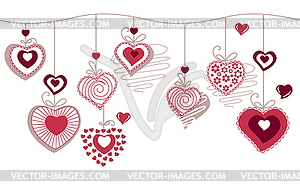 Seamless horizonatal pattern with contour hearts - vector image