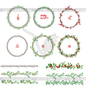 Круглые рождественские венки. Бесконечные шаблон кисти - иллюстрация в векторе