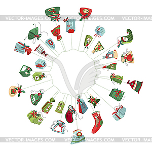 Round Christmas wreath with decoration . Simple - vector image