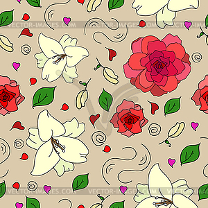 Floral seamless pattern with lily flowers androses - vector image