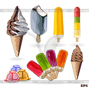 Set of ice-creams and popsicles - vector image