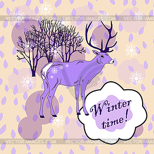 Deer in forest - vector clip art