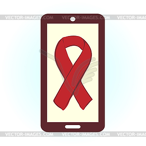 Smartphone World AIDS Day red ribbon - vector clipart