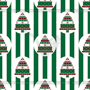 Christmas tree gifts green strips seamless pattern - vector clipart / vector image