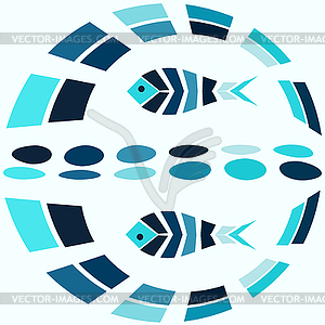 Мозаика рыбы в круглом голубой волны бесшовные модели - клипарт в векторе