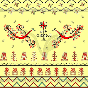 Сказочные красный этнической павлин птица орнамент - векторное изображение клипарта