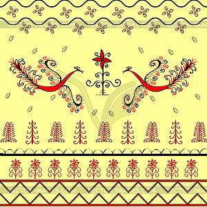 Fabulous red ethnic peacock bird ornament - vector image