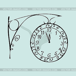 Street clock with dial of midnight New year - vector image