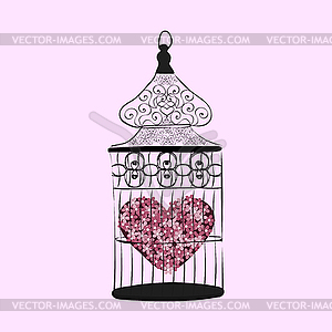 Heart in cage symbol separation love - vector clipart