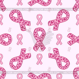 Pink ribbon and heart seamless pattern - vector clipart