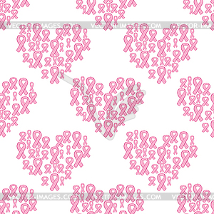 Pink ribbon and heart seamless pattern - vector EPS clipart