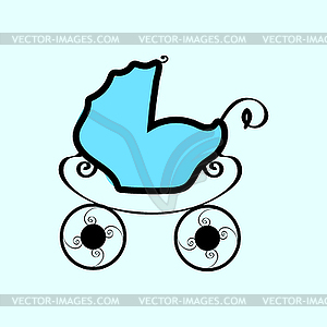 Baby blue vintage pram - vector image