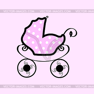 Pink baby stroller with polka dots - vector EPS clipart