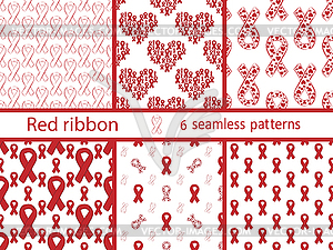 Set red ribbon seamless pattern - vector image