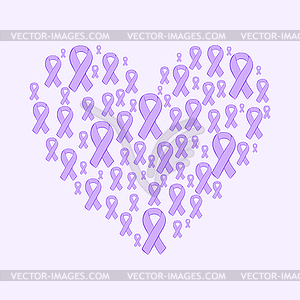 Lavender ribbon heart epilepsy cancer solidarity day - royalty-free vector image