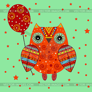 Ethnic cute owl birthday - vector clip art