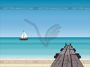 Navy pier yacht horizon - vector clipart