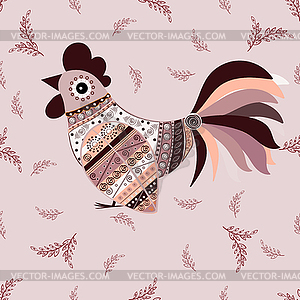 Cock bird ethnic pattern - vector image