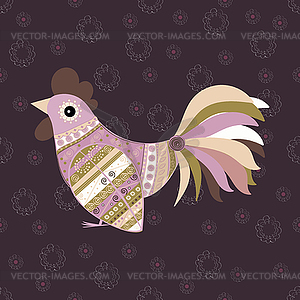 Cock bird ethnic pattern - vector clipart / vector image