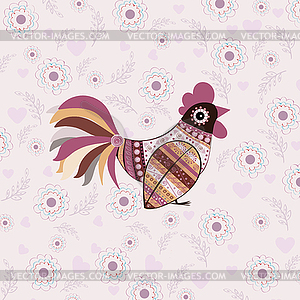 Cock bird ethnic pattern - vector clipart