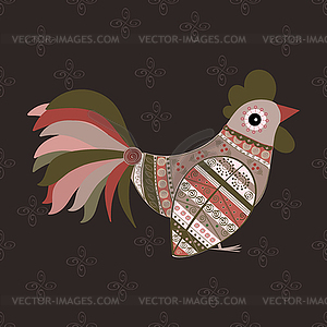 Cock bird ethnic pattern - vector clipart
