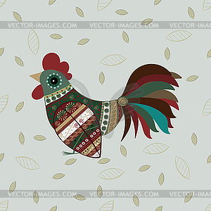 Cock bird ethnic pattern - color vector clipart
