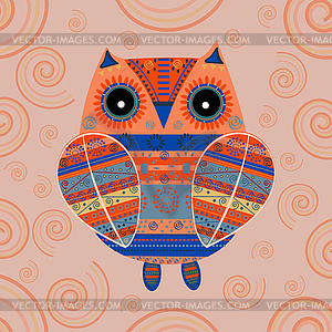 Cute owl with ethnic ornament - vector clip art