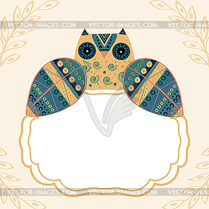 Cute owl with ethnic ornament text box - vector image