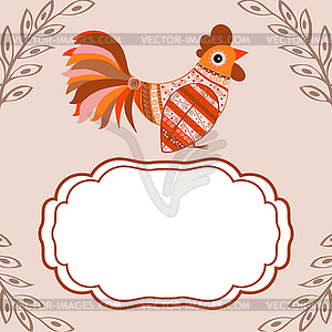 Cock bird ethnic pattern text box - vector clipart