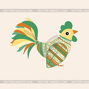 Cock bird ethnic pattern - vector clip art